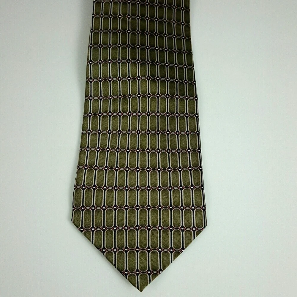 Cumo House Green Brown Geometric Silk Tie